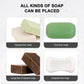 Another view of the wall-mounted soap dish with a fresh bar of soap.