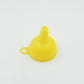 Bright yellow silicone funnel, a practical and colorful addition to any kitchen.