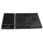 Compact foldable laptop stand with phone holder, ideal for desk and travel.