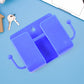Blue mobile charging stand mounted on wall with hook