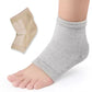 A person applying heel socks for intense foot care.