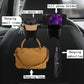 Side view of car organizer with phone holder feature attached to backseat headrest