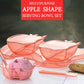 The durable food-grade plastic apple shape serving set ready for use.