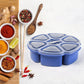 Side view of the plastic masala dabba with individual spice compartments.