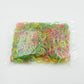 Close-up of 0.75 inch multicolor elastic rubber bands for versatile office and school use.
