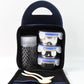 Person carrying a stylish stainless steel lunch box set to the office.