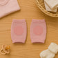Soft pink wool knit leg warmers with knee protectors for toddlers