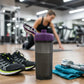 Fitness water bottle designed for protein shakes and hydration