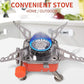 An overhead view of the foldable Mini Camping Stove, highlighting its stable pot supports and compact square design.