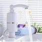 Close-up view of electric water heater faucet head with temperature control