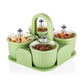 Side view of durable plastic food storage jars with various snacks inside.
