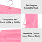 Front view of the transparent hanging bag organizer, displaying six individual compartments.