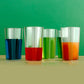 Close-up of a square plastic drinking glass.