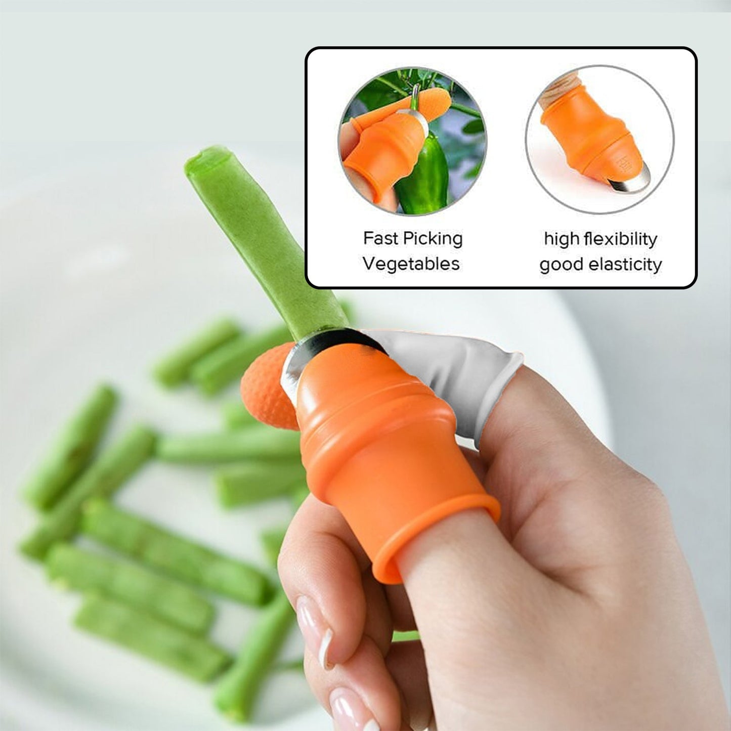 A single ergonomic Vegetable Thumb Cutter with a sharp blade for easy vegetable prep.