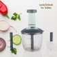 Disassembled parts of the Quickslice vegetable chopper, showing the container and stainless steel blades.