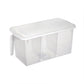 Airtight refrigerator storage box with internal dividers for various items.