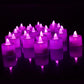 Close-up of a single flameless LED tealight, showing its realistic flicker.