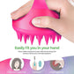Woman gently using a silicone Scalp Massager Comb on her hair.