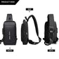 Comparison image highlighting key anti-theft sling bag features and USB charging port