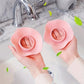 Close-up of silicone wrist band effectively stopping water flow during washing