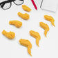 The chicken erasers arranged on a white background, emphasizing their clean and cute aesthetic.