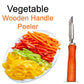 Essential kitchen vegetable peeler featuring an ergonomic wooden handle for comfort.