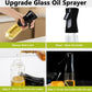 Ergonomic glass oil dispenser showing its fine mist nozzle.