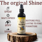 Natural wood polish spray restoring luster and shine on a wooden table surface.