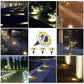 Top view of solar powered LED garden light lens exhibiting solar panel and LED setup