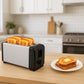 Three-quarter view of Orbit pop-up toaster featuring stainless steel body