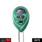 Close-up of green plant moisture sensor displaying pH, light, and moisture levels.