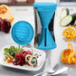 Demonstration of a fruit and vegetable spiralizer creating thin ribbons.