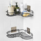 A bathroom storage rack neatly holding toiletries in the shower corner.