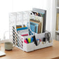 Front compartments of desk organizer for holding pens and stationery supplies.