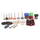 Various polishing wool and wire brushes from the rotary tool accessories kit, perfect for achieving a smooth finish.