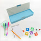 Brightly coloured magnetic pencil box with a calculator, suitable for all students.