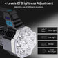 Multi-mode rechargeable LED flashlight illuminating a dark outdoor scene.