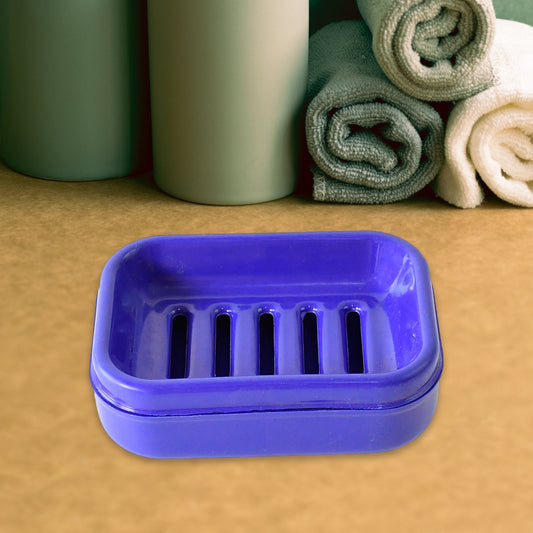 Durable blue plastic soap holder showing leakproof design