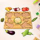 Side profile of the thick, durable wooden pieces of the vegetable learning puzzle.