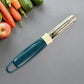 Side angle view of Apex stainless steel blade potato peeler with ergonomic handle