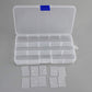 Compact and portable 15-grid plastic organiser for rings, earrings, and small trinkets.