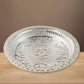 Lightweight plastic pooja thali with traditional silver tone finish