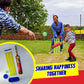 Complete junior cricket set laid out, featuring the bat, ball, stumps, and base for young players.