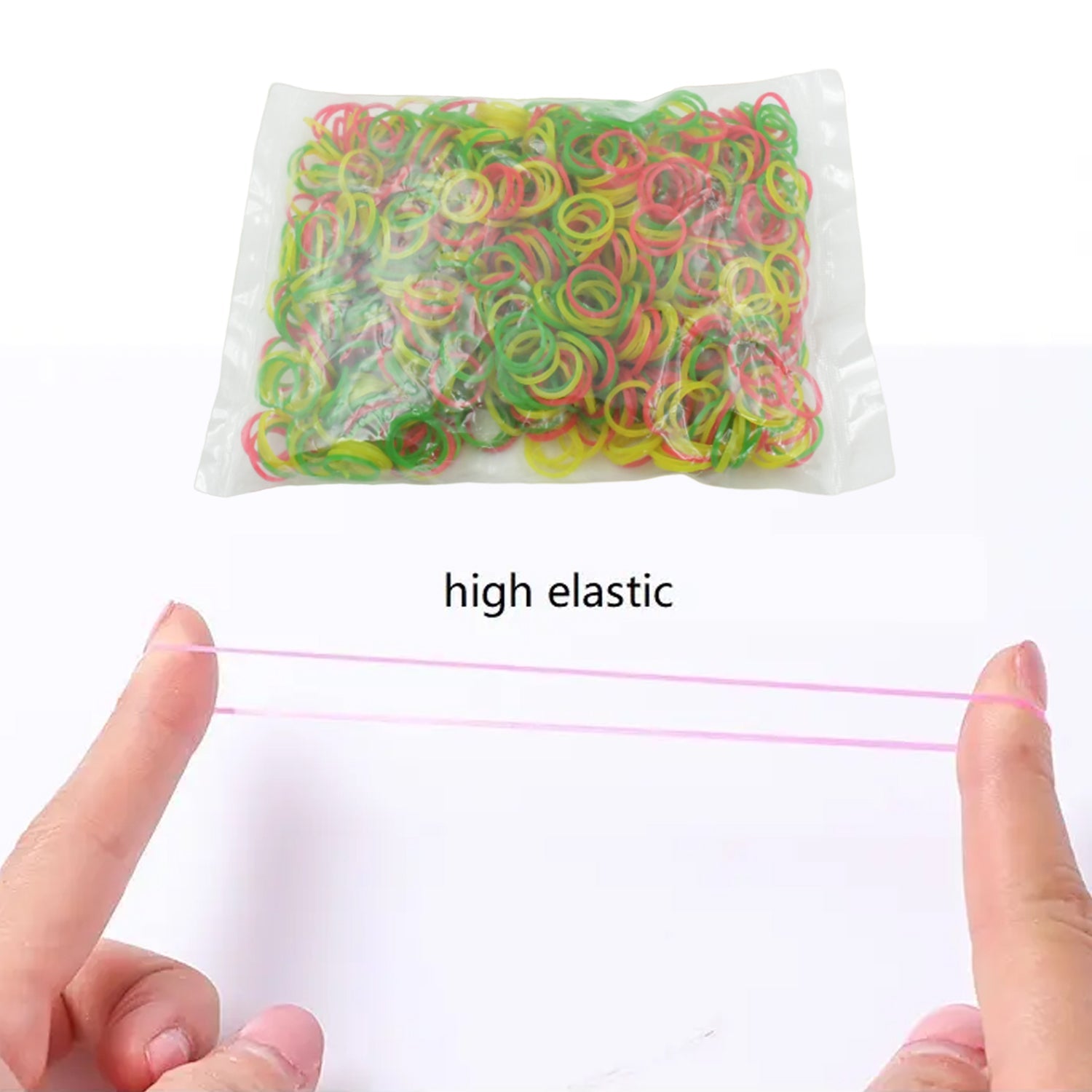 Variety of multicolor rubber bands displayed for various applications.