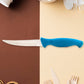 Close-up of durable stainless steel kitchen knife blade and handle