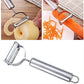 Components of stainless steel 3-in-1 peeler set displayed for kitchen prep