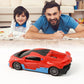 Side profile of vibrant red High-Speed RC Sports Car with blue accents