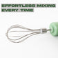 Close-up of the powerful motor and detachable stainless-steel whisk attachment.