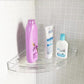 Empty bathroom corner, illustrating potential space for shelf installation.