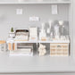 Space-saving bathroom and kitchen shelf with foldable legs